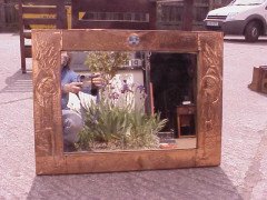 A Glasgow School copper mirror with fantastic stylised Glasgow Roses to each side - Thumbnail 1