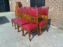Shapland and Petter. An Arts and Crafts oak 14 seater extending dining table with three leaves and eight matching chairs - Thumbnail 10