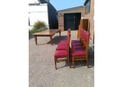 Shapland and Petter. An Arts and Crafts oak 14 seater extending dining table with three leaves and eight matching chairs - Thumbnail 11