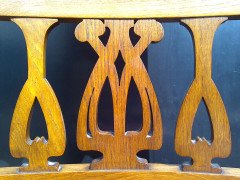 Shapland and Petter. An Arts and Crafts oak 14 seater extending dining table with three leaves and eight matching chairs - Thumbnail 17