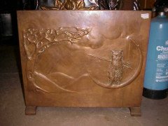 A Copper Fire Screen with an Owl Standing on the Crescent Moon Beside a Stylised Tree - Thumbnail 2