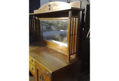 A Glasgow Style Arts and Crafts Oak Sideboard with Stylised Cut-outs to the Top and to the Sweeping Base. - Thumbnail 4