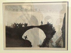 Frank Brangwyn. 'The Devil's Bridge' colour wood-cut, signed by the artist and engraver - Thumbnail 2