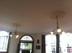 WAS Benson (style of). A good quality rare pair of Arts and Crafts three branch ceiling lights - Thumbnail 2