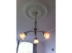 WAS Benson (style of). A good quality rare pair of Arts and Crafts three branch ceiling lights - Thumbnail 1