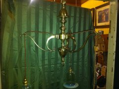 A Good Quality Arts and Crafts Three Branch Brass Ceiling Light. - Thumbnail 2