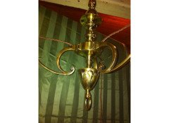 A Good Quality Arts and Crafts Three Branch Brass Ceiling Light. - Thumbnail 5