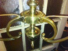 A Good Quality Arts and Crafts Three Branch Brass Ceiling Light. - Thumbnail 6
