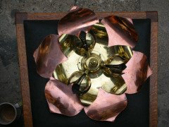 WAS Benson. A copper and brass ceiling light in the form of a large flower - Thumbnail 1