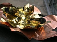 WAS Benson. A copper and brass ceiling light in the form of a large flower - Thumbnail 3