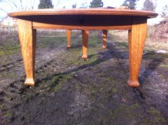 A fourteen seat Arts and Crafts oak 'D' end extending dining table with four extra leaves. - Thumbnail 3