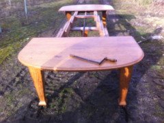 A fourteen seat Arts and Crafts oak 'D' end extending dining table with four extra leaves. - Thumbnail 5