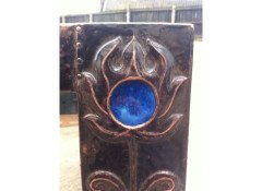 John Pearson. A superb Arts and Crafts copper mirror with beautiful blue Ruskin roundels - Thumbnail 2