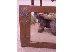 John Pearson. A superb Arts and Crafts copper mirror with beautiful blue Ruskin roundels - Thumbnail 4
