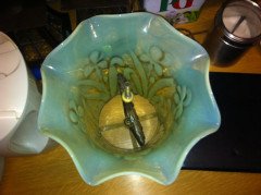 An Impressive French Vaseline Hanging Light with Individual Stylised Floral Decorations. - Thumbnail 3