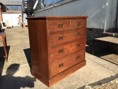 An Arts and Crafts oak chest of drawers with good stylised copper handles - Thumbnail 2