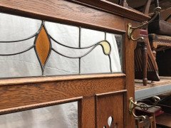 An Arts and Crafts oak hallstand with leaded glass panel to top - Thumbnail 5