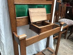 An Arts and Crafts oak hallstand with leaded glass panel to top - Thumbnail 6