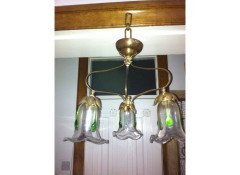 Arts and Crafts Three Branch Brass Ceiling Light with Petal Fitters - Thumbnail 3