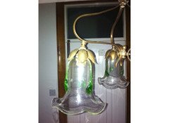 Arts and Crafts Three Branch Brass Ceiling Light with Petal Fitters - Thumbnail 5