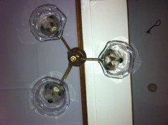 Arts and Crafts Three Branch Brass Ceiling Light with Petal Fitters - Thumbnail 6