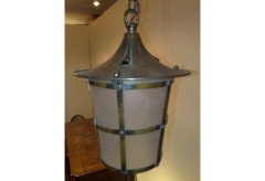 Arts and Crafts Brass Lantern with Conical Hat and Opaque Liner, c.1900 - Thumbnail 3