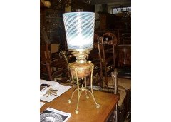 WAS Benson. A superb oil lamp, with conical vasaline shade by James Powell of Whitefriars - Thumbnail 1