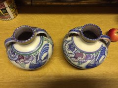 Poole Pottery. A pair of vases with prancing deer and colourful floral detail. - Thumbnail 3