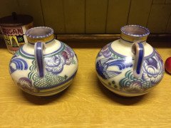 Poole Pottery. A pair of vases with prancing deer and colourful floral detail. - Thumbnail 5
