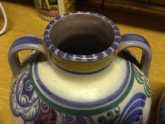 Poole Pottery. A pair of vases with prancing deer and colourful floral detail. - Thumbnail 7