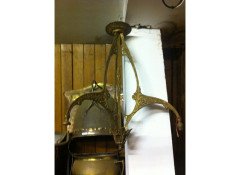 A Guilded Continental Art Nouveau Three Branch Arm Ceiling Chandelier - Thumbnail 2