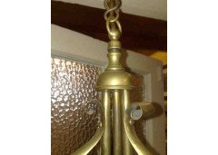 A ceiling lamp with stylised floral hand formed details, inset with three Ruskin jewels. - Thumbnail 3