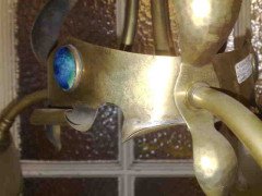A ceiling lamp with stylised floral hand formed details, inset with three Ruskin jewels. - Thumbnail 4