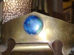 A ceiling lamp with stylised floral hand formed details, inset with three Ruskin jewels. - Thumbnail 5
