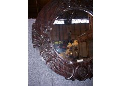 A large Arts and Crafts oak mirror with floral carving of superior craftsmanship. - Thumbnail 2