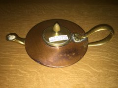 WAS Benson. A copper and brass warming tray, with stylised feet. - Thumbnail 9