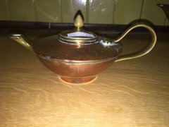 WAS Benson. A copper and brass warming tray, with stylised feet. - Thumbnail 10