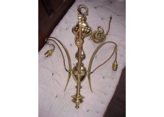 A G Ec Arts and Crafts Brass Three Branch Ceiling Light Re-wired in Period Style Cable. - Thumbnail 2