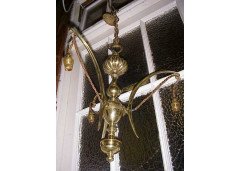 A G Ec Arts and Crafts Brass Three Branch Ceiling Light Re-wired in Period Style Cable. - Thumbnail 3