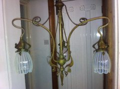 An Art Nouveau Chandelier Retaining the Original Vaseline Shades - Thumbnail 2