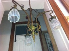 An Art Nouveau Chandelier Retaining the Original Vaseline Shades - Thumbnail 3