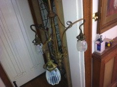 An Art Nouveau Chandelier Retaining the Original Vaseline Shades - Thumbnail 4