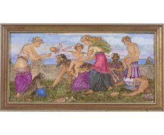 John Moyr Smith for Mintons. A pair of hand painted porcelain tiles with ancient Greek figures - Thumbnail 4