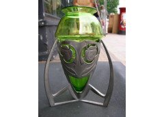 Archibald Knox for Liberty and Co. A bomb vase with original James Powell green glass liner - Thumbnail 1
