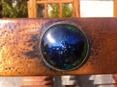 Liberty and Co. An Arts and Crafts copper mirror with blue enamel roundel - Thumbnail 3