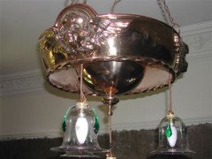 A Good Quality Pair of Glasgow School Brass Ceiling Lights with Winged Angels Faces - Thumbnail 2