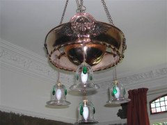 Pair of Glasgow School Brass Ceiling Lights with Winged Angel Faces - Thumbnail 3