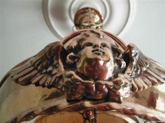 A Good Quality Pair of Glasgow School Brass Ceiling Lights with Winged Angels Faces - Thumbnail 4
