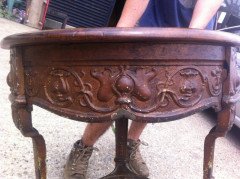An Arts and Crafts/ Art Nouveau Cast Iron Circular Side Table with a Solid Walnut Top - Thumbnail 5