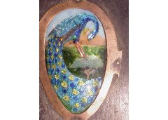 A vanity mirror with an enamelled stylised Peacock to the back and an enamelled letter amongst green heart shaped leaves. - Thumbnail 3